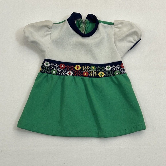 Vintage 60s 70s Toddler Dress Girls 2T Embroidered Flowers Polyester Zip Spring - Picture 1 of 7
